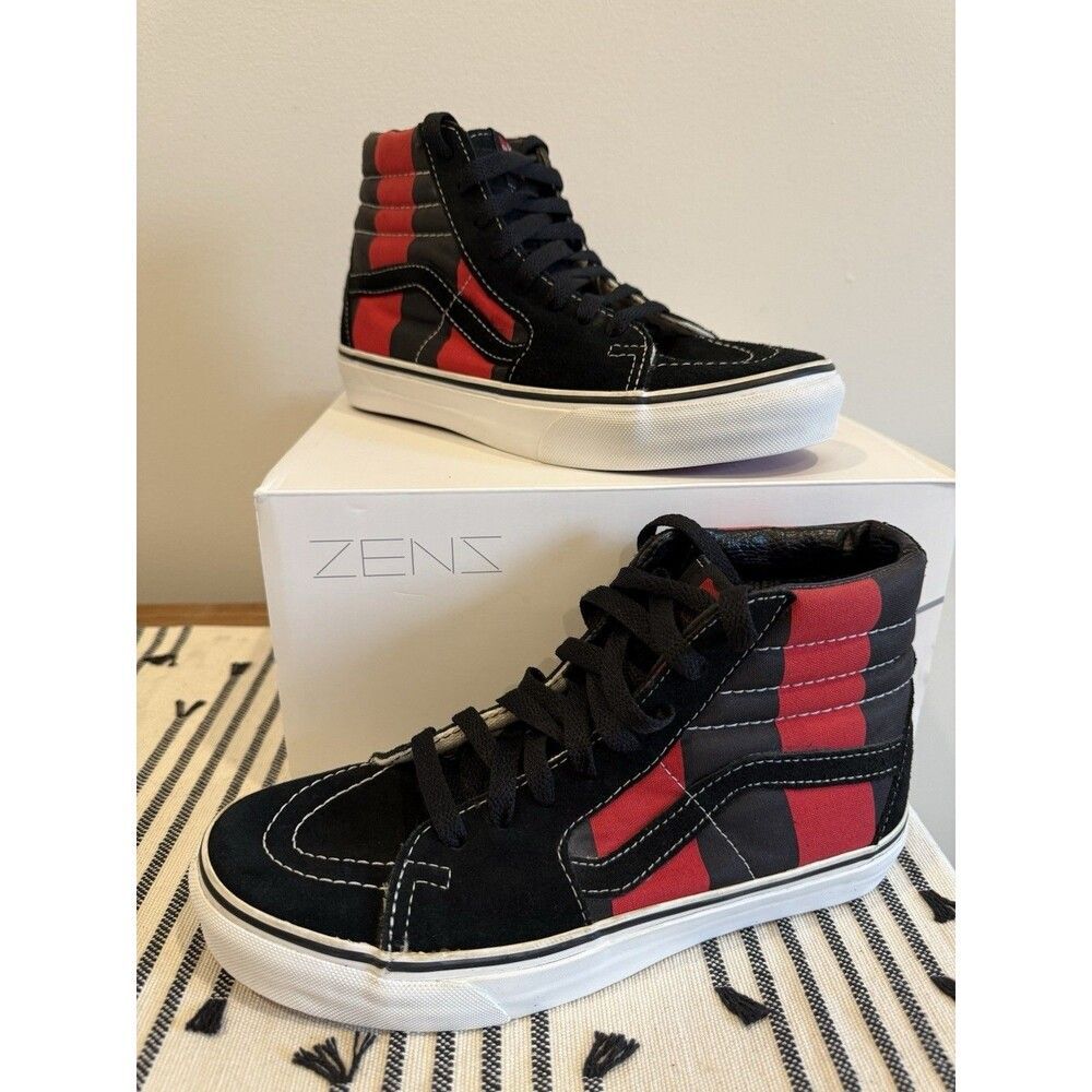 Rare Vans Sk8-Hi Red Black Stripe Leather Lining Suede Mens 6 Womens 7.5 Read